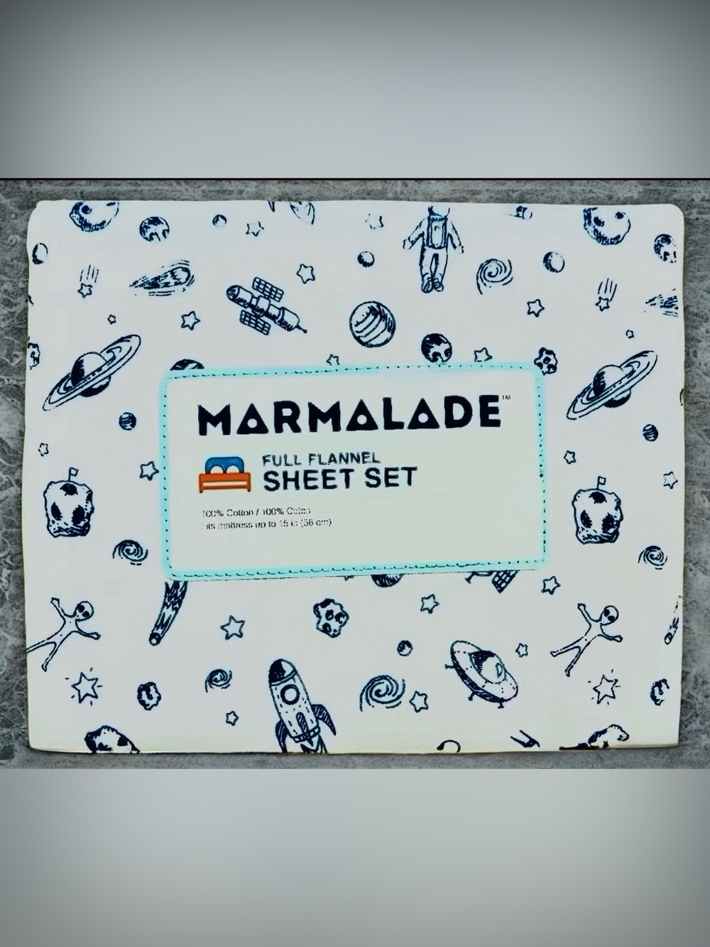 DISC Marmalade Bed Bath & Beyond FULL Flannel Sheets Set RARE Outer Space Galaxy